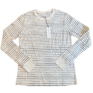 Unsubscribed‎ Women's Long Sleeve Crew Neck Striped T-Shirt XS White Black Top